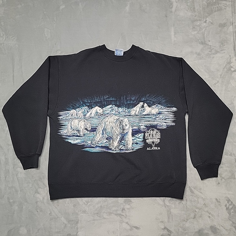 VTG  Polar Bears Alaska Sweatshirt Men XL Black Nature Wildlife Gorp Made In USA